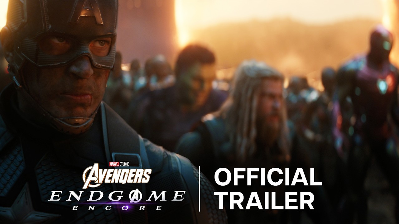 Captain America, Thor and Iron Man in official Marvel Studios Avengers: Endgame Encore trailer artwork.