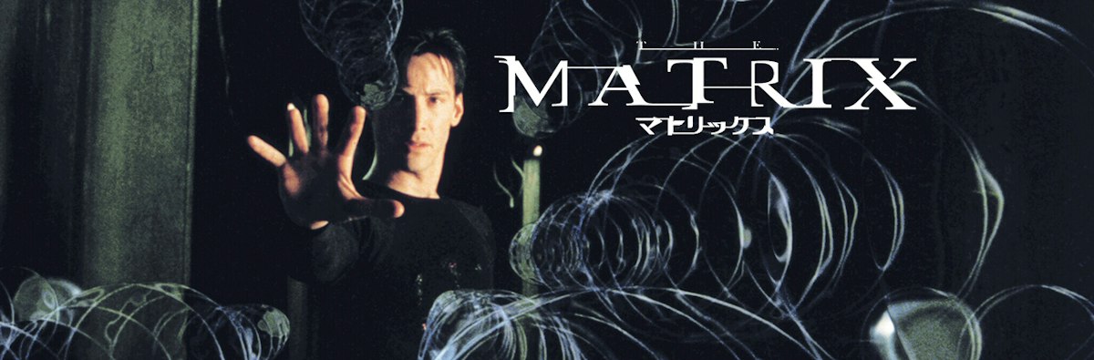 Neo reaching forward beneath The Matrix title in official Warner Bros. art.
