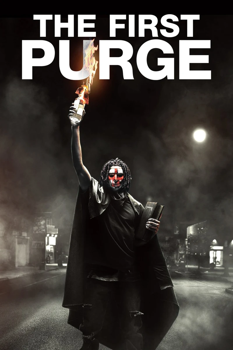 A masked figure raises a flaming bottle on Universal's official The First Purge film poster.
