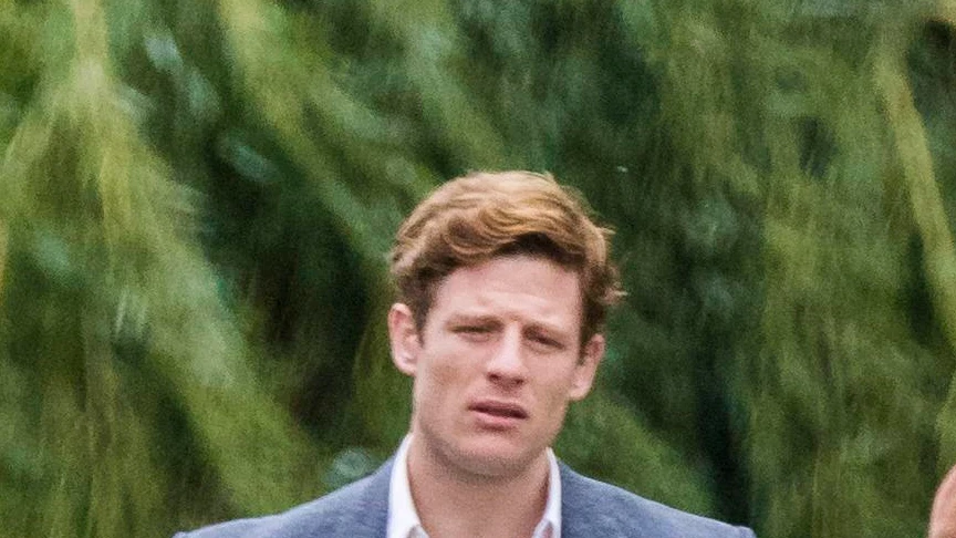 James Norton in a jacket during Grantchester filming in Cambridge in 2015.