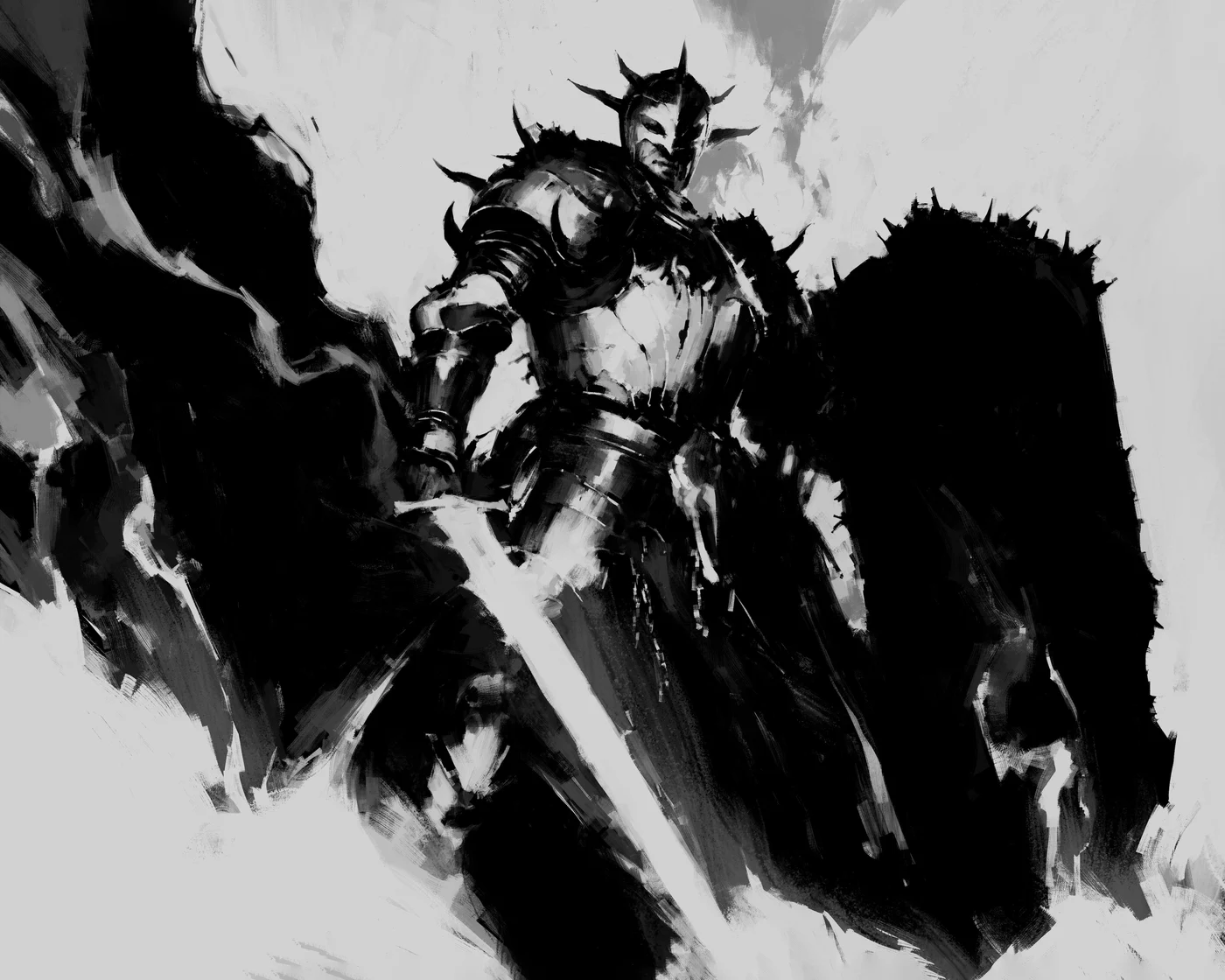 Blizzard Entertainment Official Diablo V concept art of a heavily armored warrior holding a sword, from the game's BlizzCon 2026 panel gallery.