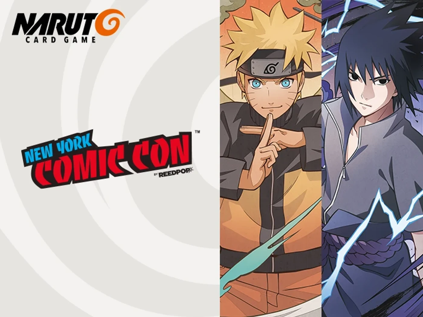 Official New York Comic Con and Naruto Card Game promotional visual featuring Naruto and Sasuke; it is not artwork for the new animated film.
