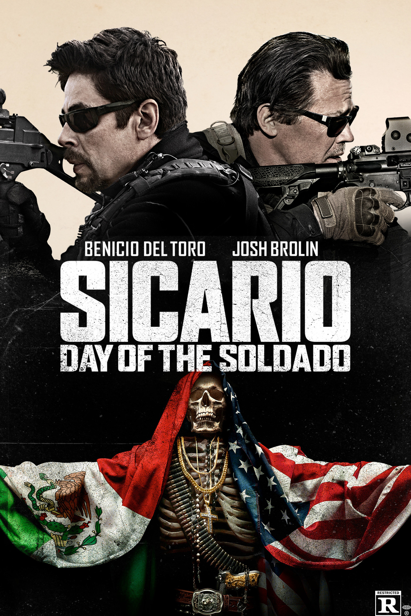 Official Sicario: Day of the Soldado (2018) poster with Benicio del Toro as Alejandro and Josh Brolin as Matt Graver.