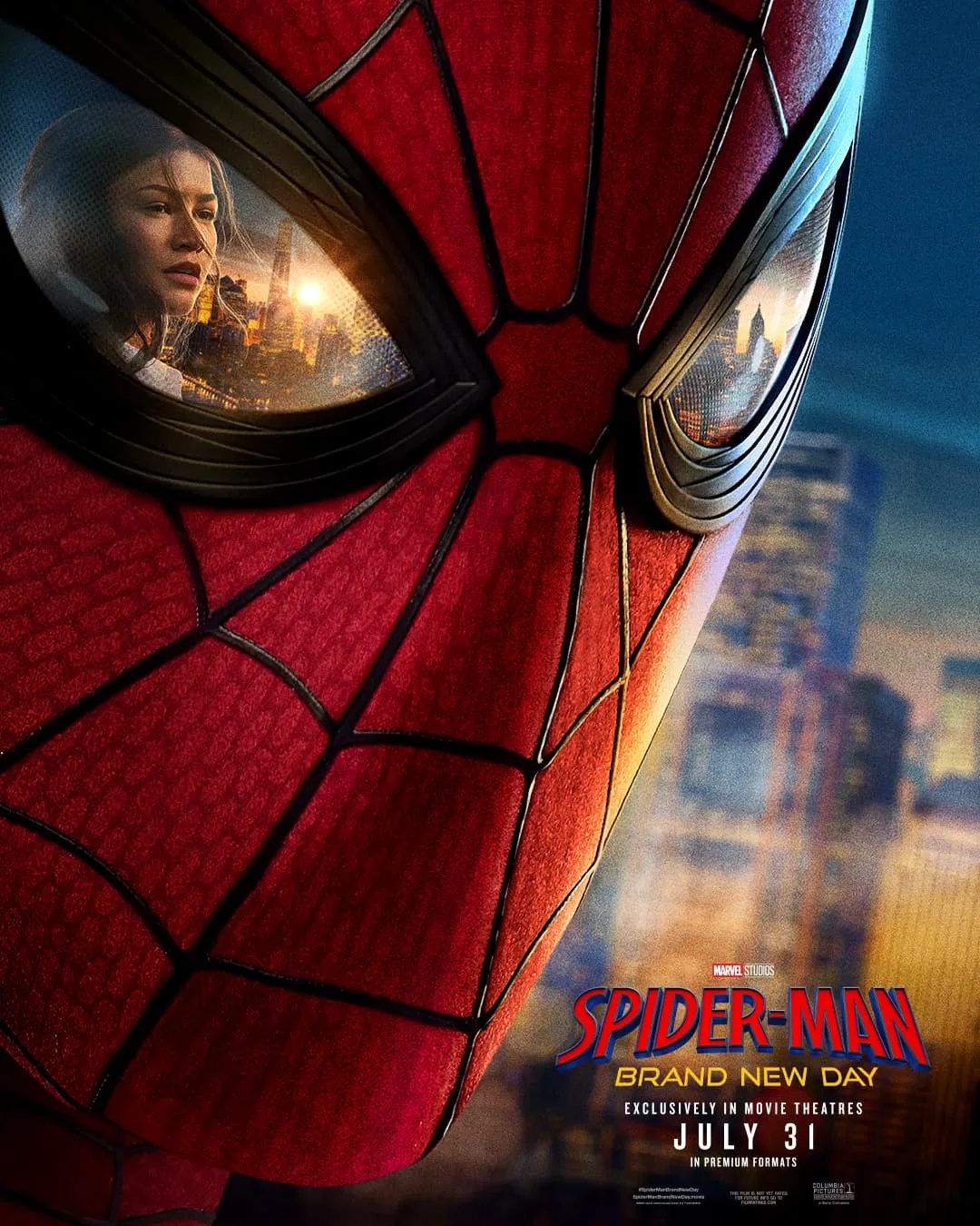 Official Spider-Man: Brand New Day theatrical poster, featuring Spider-Man's masked face with MJ reflected in the lens.