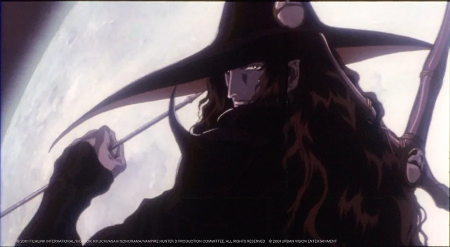 D wielding his sword in official artwork from Vampire Hunter D: Bloodlust.