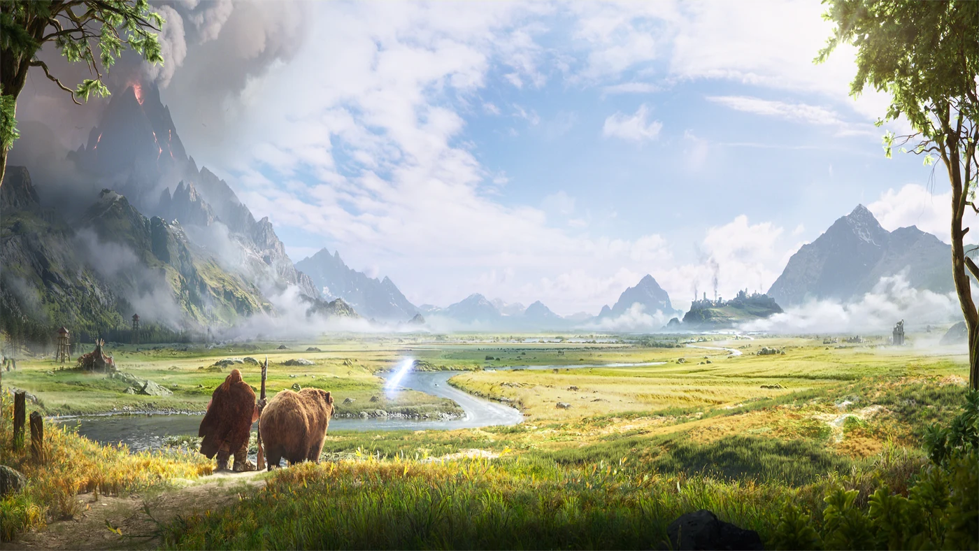 Blizzard Entertainment A wide view of a misty valley with mountains, a river, and a distant fortified settlement, representative of World of Warcraft: Forever's classic-era Azeroth setting.